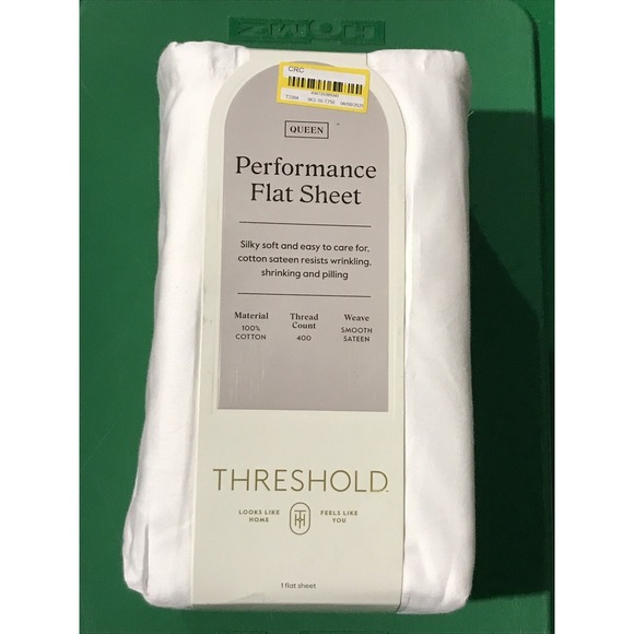 Threshold Target Queen 400 Thread‎  Performance Flat Sheet White Cotton Sateen, - Picture 1 of 2